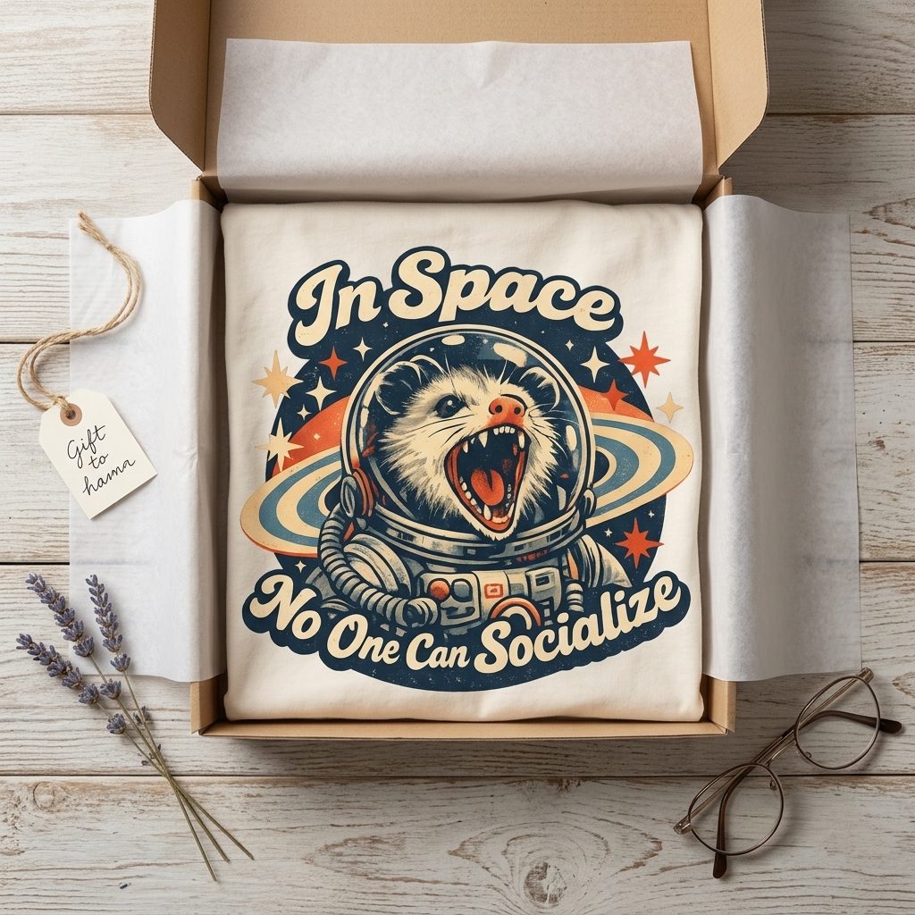 Cosmic opossum astronaut tee mockup